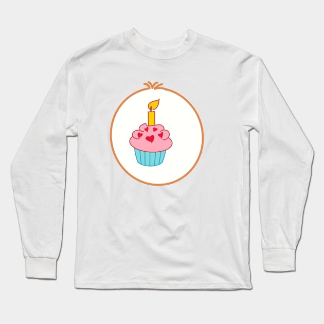 Pink cupcake - Birthday Bear symbol Long Sleeve T-Shirt by tailspalette